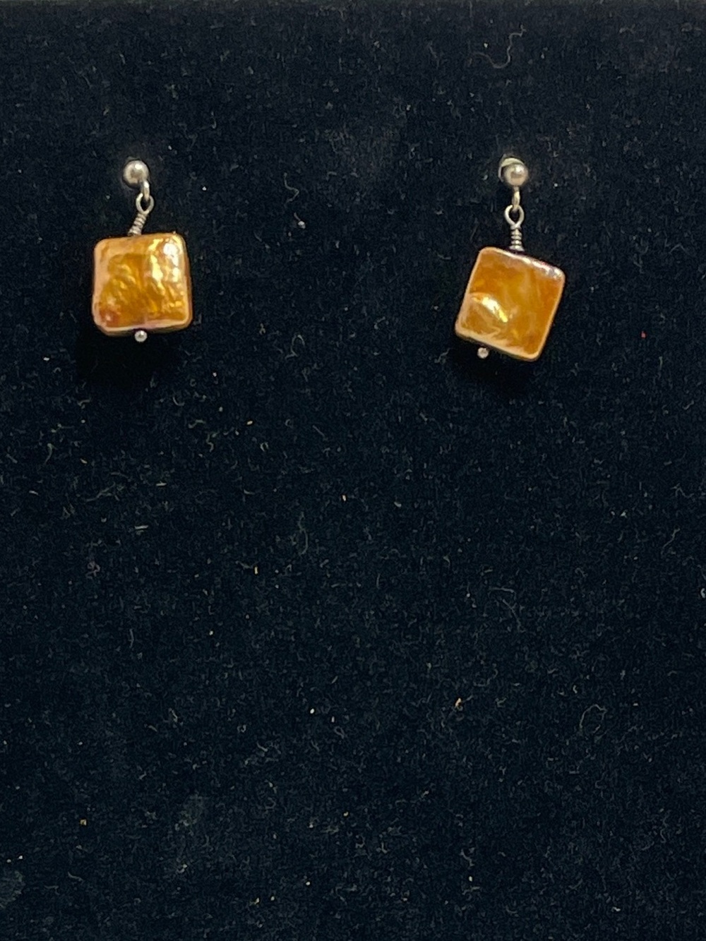 Small Copper Colored Square Art Nouveau 925 Dangle Earrings